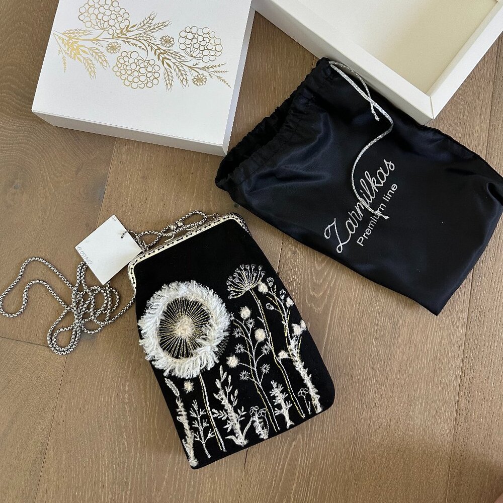 NWT Handmade Zarmilkas gift bag black floral